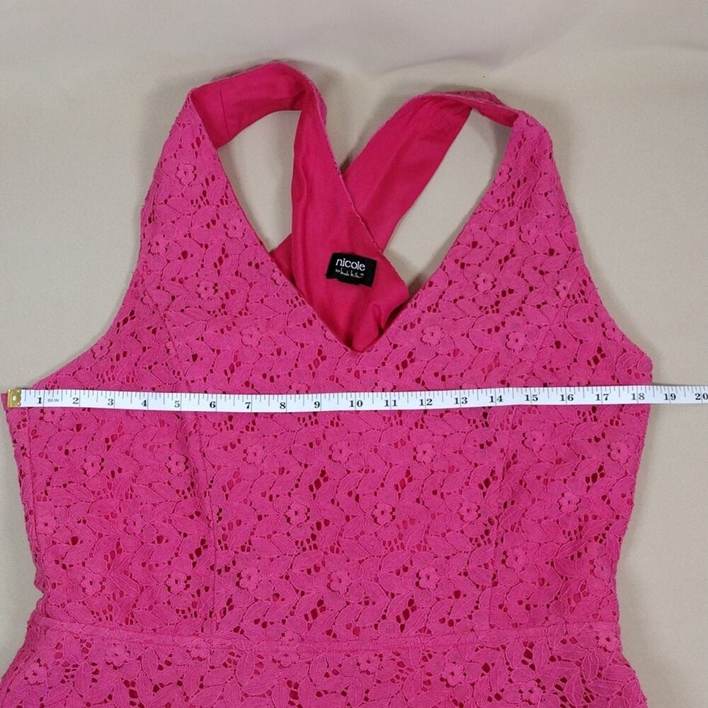 Nicole by Nicole Miller Hot Pink Lace Sleeveless Peplum V Neck Top Flowy Blouse - Picture 9 of 10
